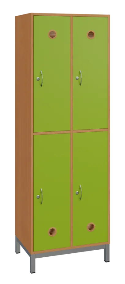 SBS-2222 šatní skříň 4-boxová, 1800x600x400 mm, kovové nohy, korpus buk royal, dvířka jarní zeleň